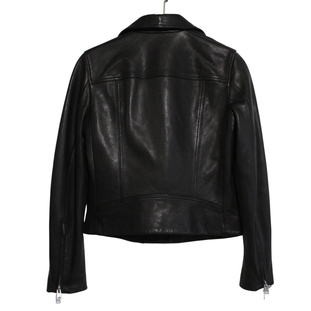 All Saints women lambskin leather moto jacket size 6 black Dalby slim fit biker - Picture 7 of 9